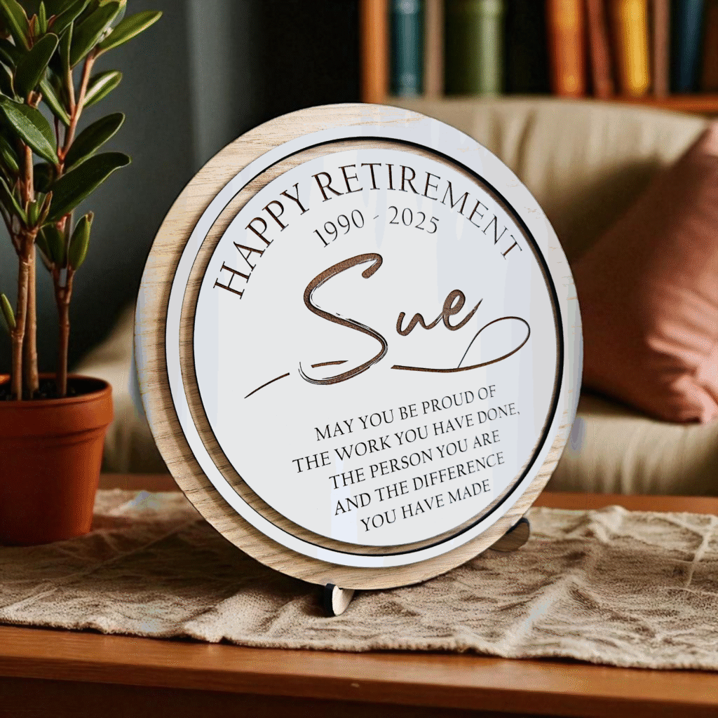 Happy Retirement Gift – Wooden Freestanding Circle Sign